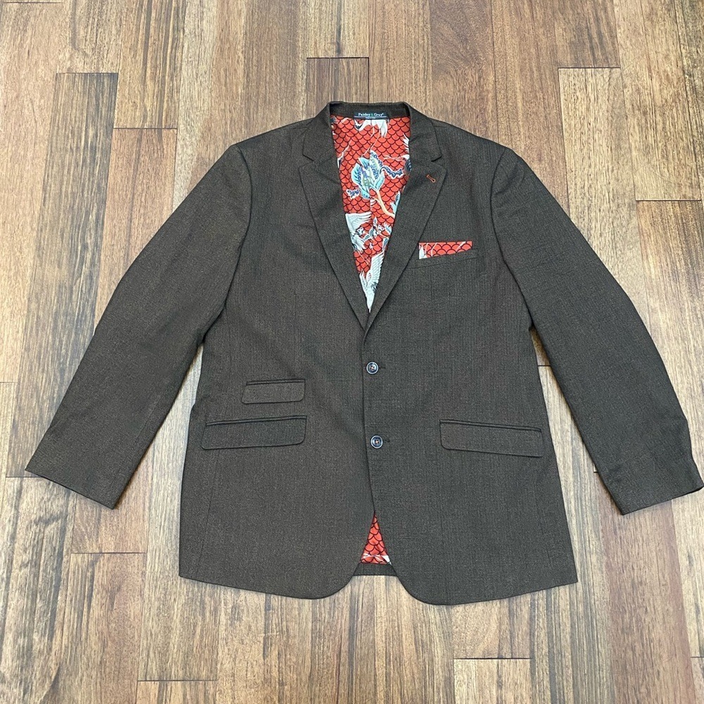PAISLEY & GRAY 50R Brown Plaid Blazer Floral Lining Orig $250